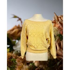 Vintage 80s Partners Yellow Pointelle Boho Sweater Size L